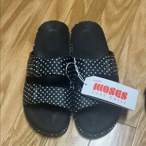 Moses Black Sandals with White Polka Dots